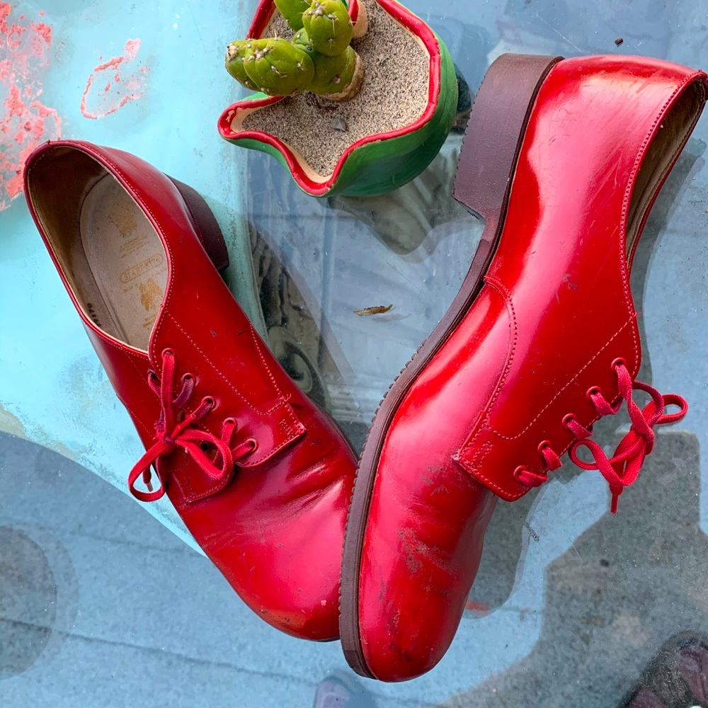 Red leather shoes w/ lil scuffs, very cleanable - Picture 2 of 2